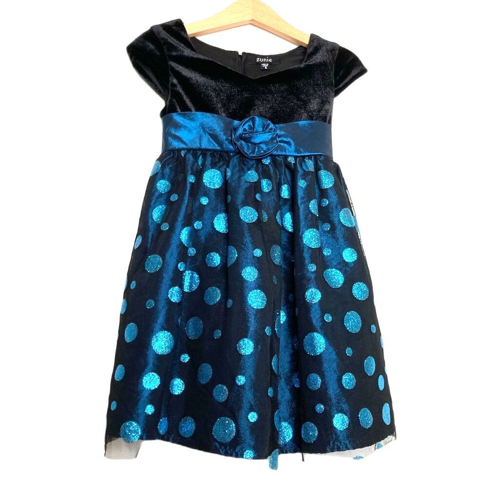 Zunie Girls Fit & Flare Dress Multicolor Polka Dot V-Neck Zip Tie Back 4T